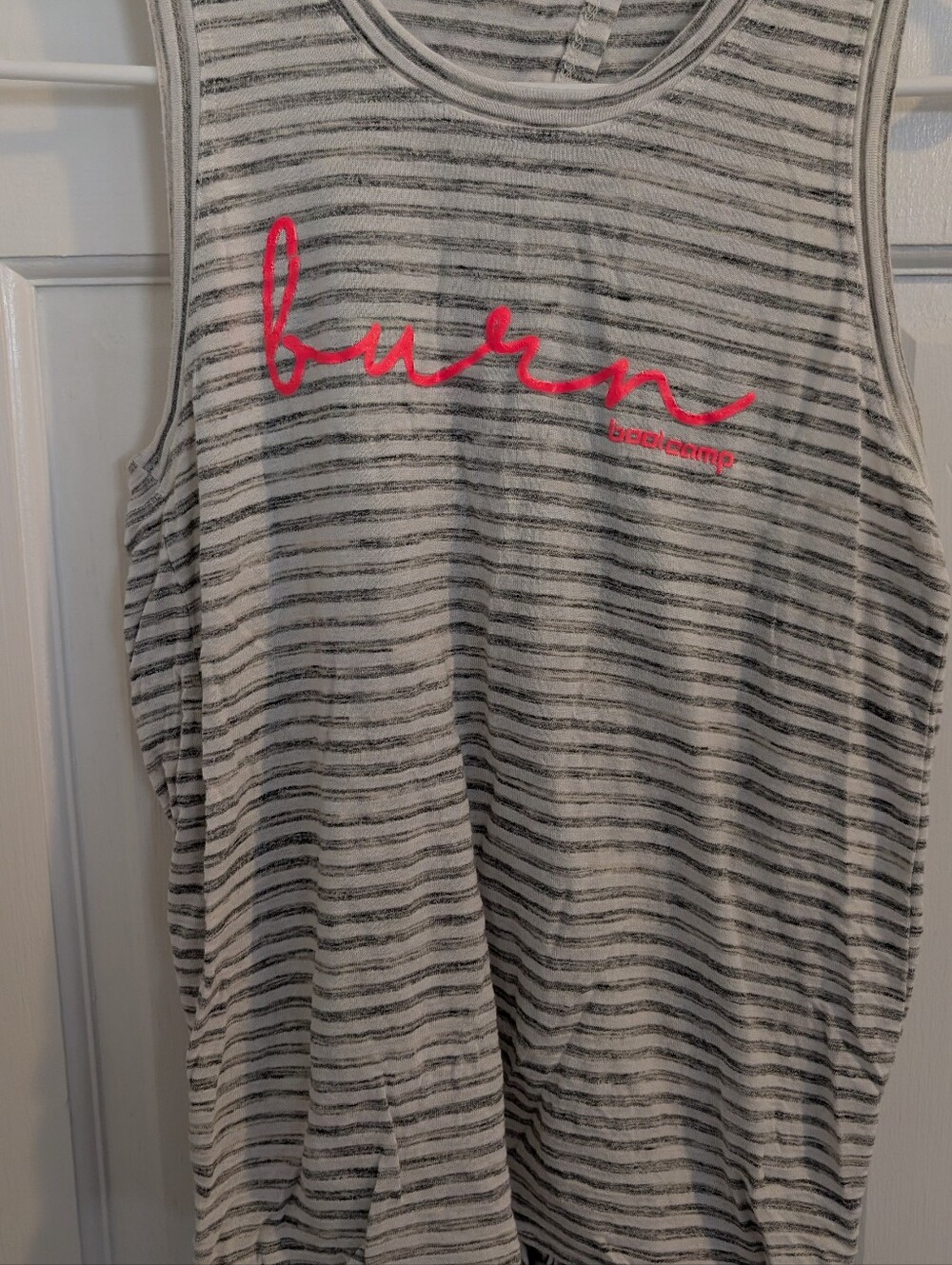 Striped Gray Tank with Pink 'burn Bootcamp' Script